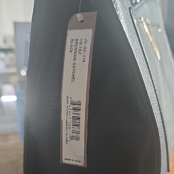 Joan Van Ness Chic Black Satchel with V Accent - Picture 2 of 4